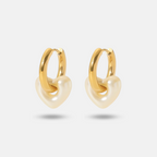 Gold Pearl Heart Hoop Earrings