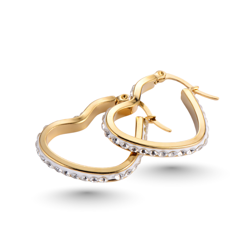 Gold Plated Heart Hoop Earrings with Zircon Stones | Anti-Tarnish, Waterproof Jewelry