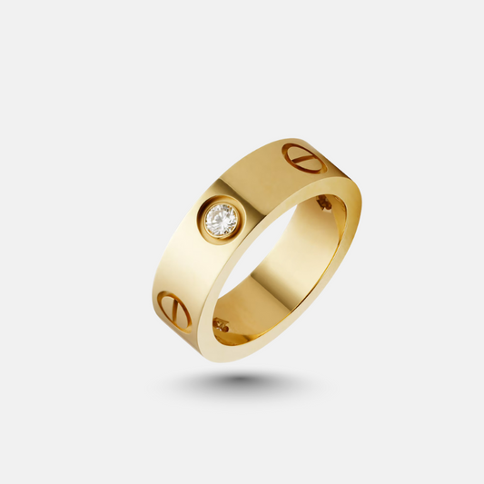 Gold Screw Motif Cubic Zirconia Ring