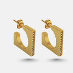 Gold Crystal Square Hoop Earrings