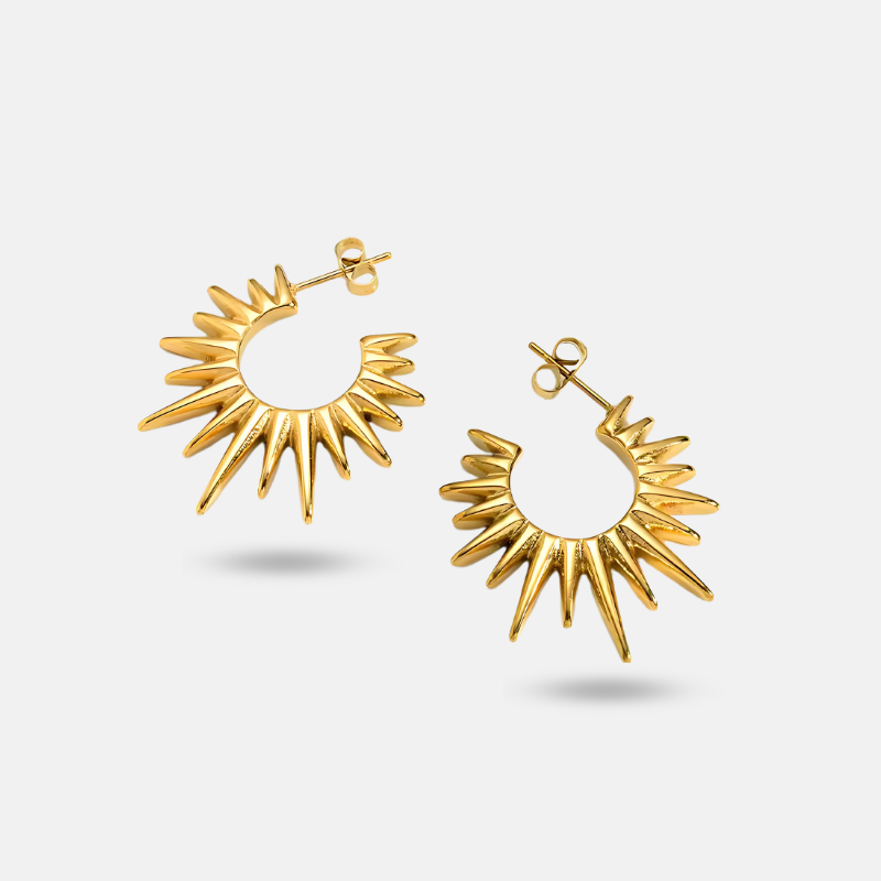 Gold Sunburst Hoop Earrings