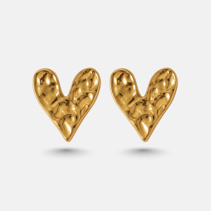 Gold Textured Heart Studs