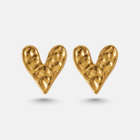 Gold Textured Heart Stud Earrings – Anti-Tarnish Twinkear Everyday Jewellery