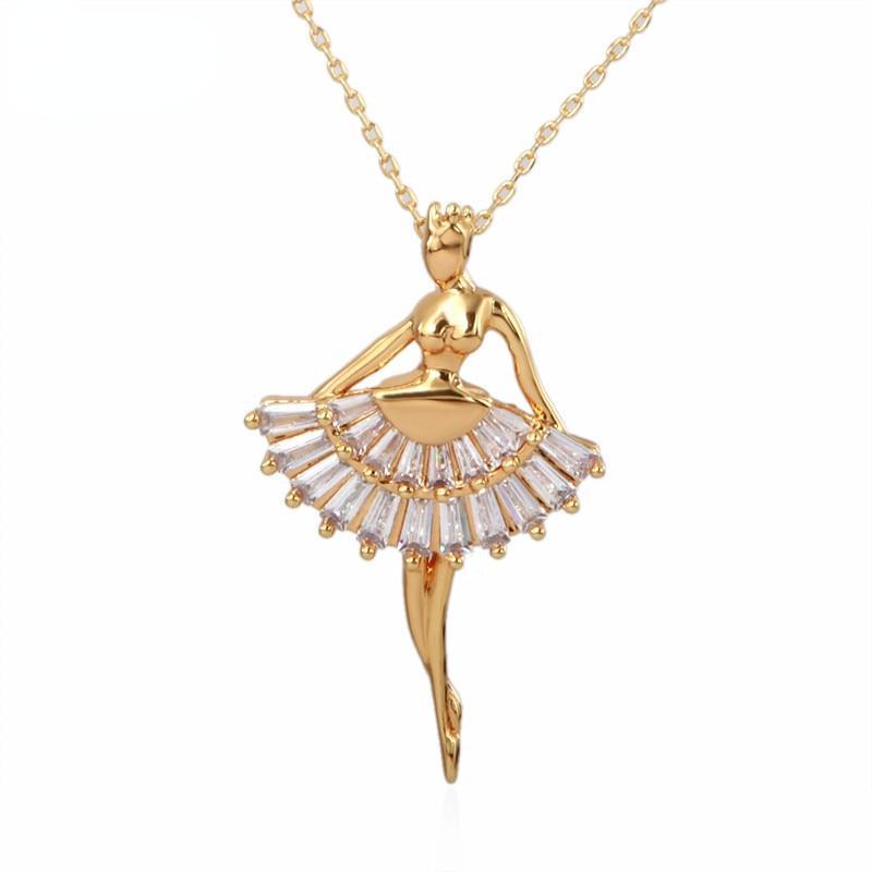 Gold Ballerina Pendant Necklace