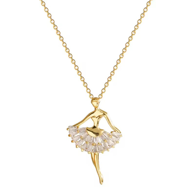 Gold Ballerina Pendant Necklace