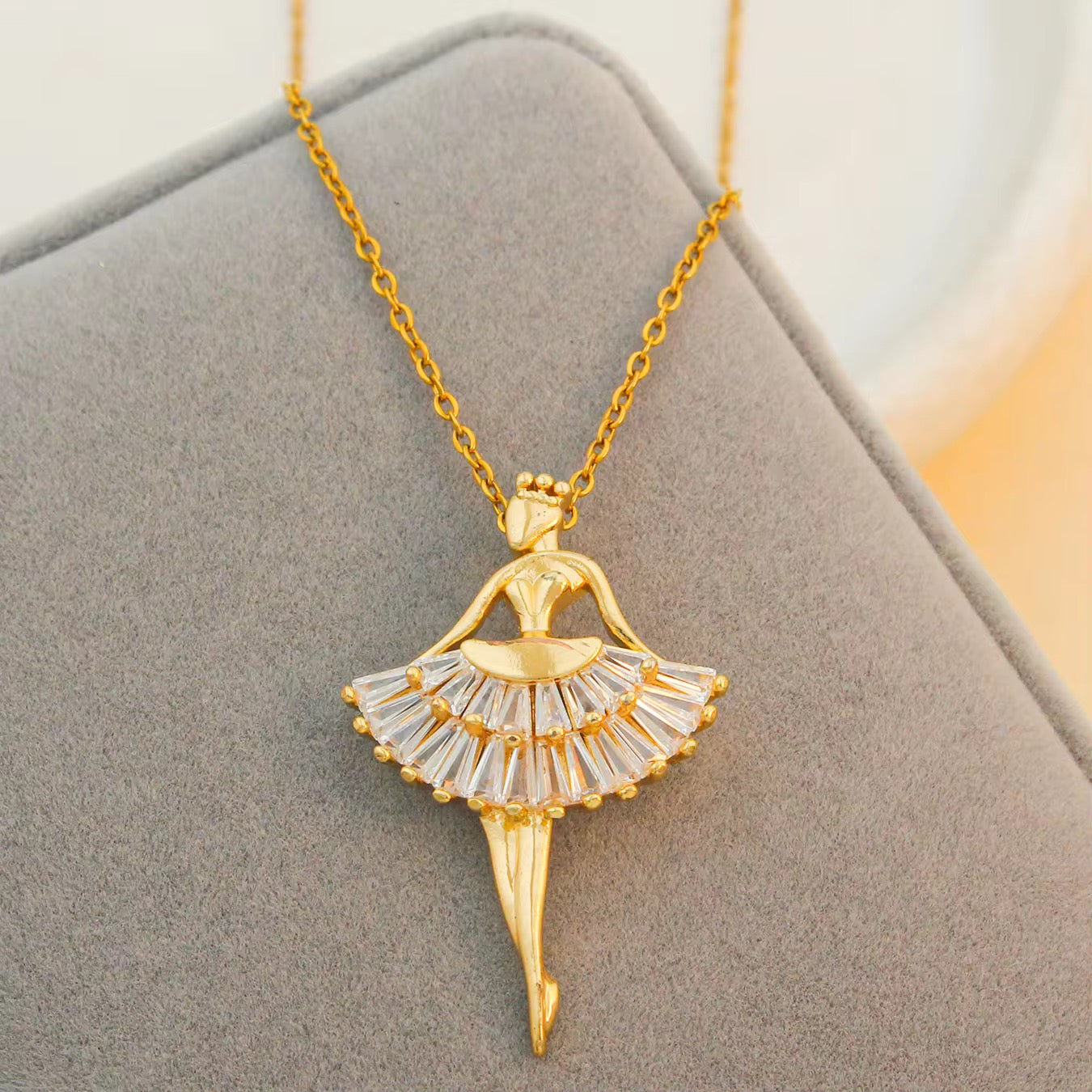 Gold Ballerina Pendant Necklace