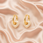 Gold Pearl Heart Hoop Earrings