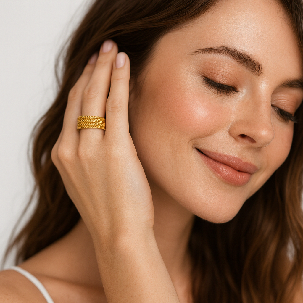 Gold Mesh Wide Band Ring