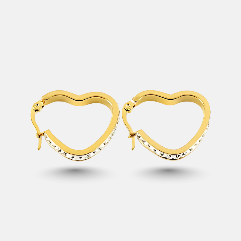 Gold Plated Heart Hoop Earrings with Zircon Stones | Anti-Tarnish, Waterproof Jewelry
