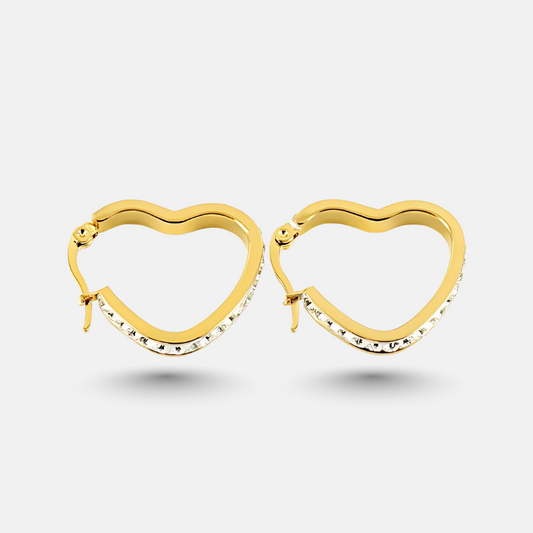 Gold Plated Heart Hoop Earrings with Zircon Stones | Anti-Tarnish, Waterproof Jewelry
