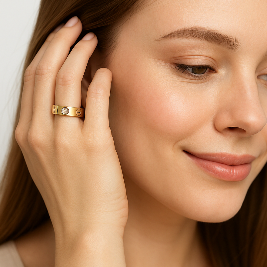 Gold Screw Motif Cubic Zirconia Ring