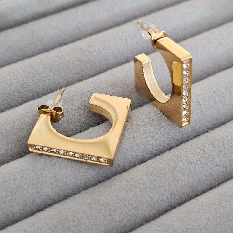 Gold Crystal Square Hoop Earrings