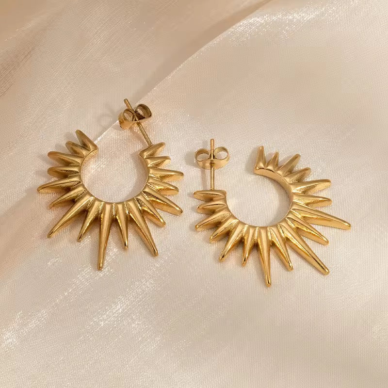 Gold Sunburst Hoop Earrings
