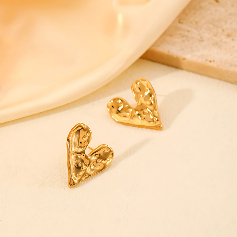 Gold Textured Heart Studs