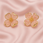 Golden Petal Blush Flower Stud Earrings