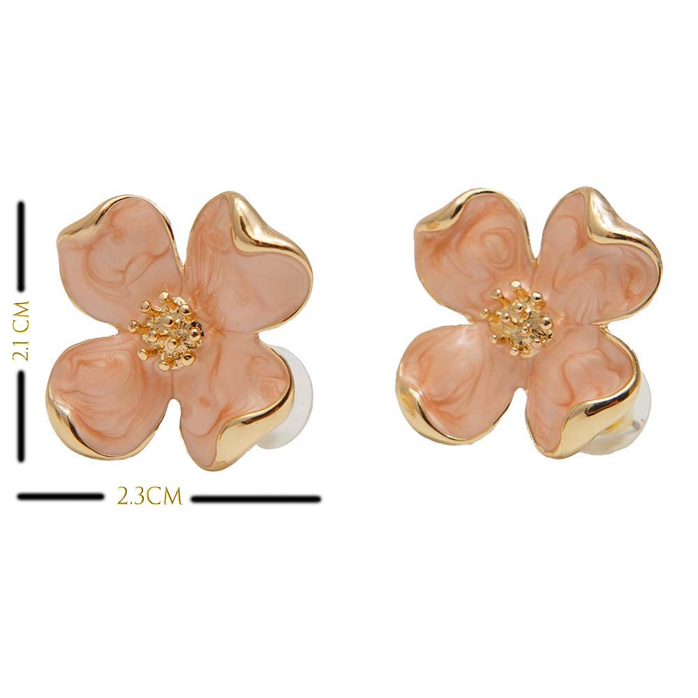 Golden Petal Blush Flower Stud Earrings