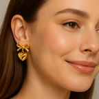 Golden Bowknot Heart Earrings