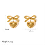 Golden Bowknot Heart Earrings