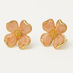 Golden Petal Blush Flower Stud Earrings