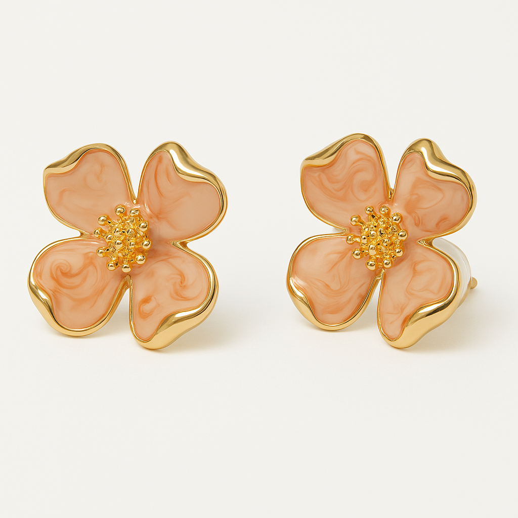 Golden Petal Blush Flower Stud Earrings