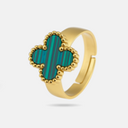 Adjustable Green Clover Pearl Ring