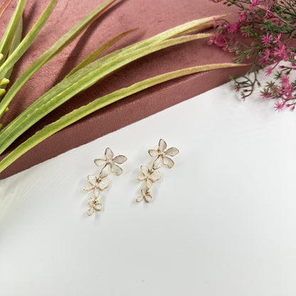 Rose Pink Enamel Flower Drop Earrings Floral Petal Jewelry for Women