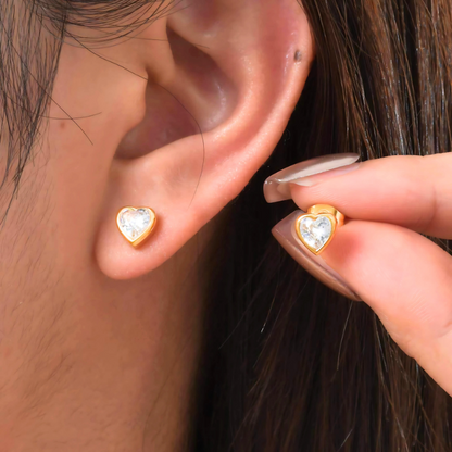 Iridescent Heart Stud Earrings in Gold