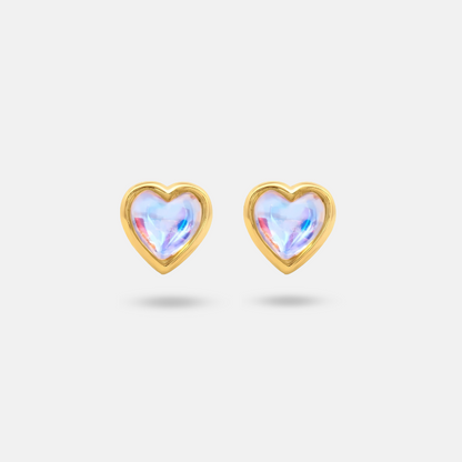 Iridescent Heart Stud Earrings in Gold