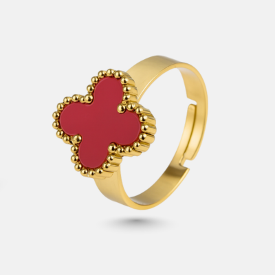 Red Clover Pearl Adjustable Gold Ring
