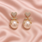 Pearl Drop Heart Leaf Earrings