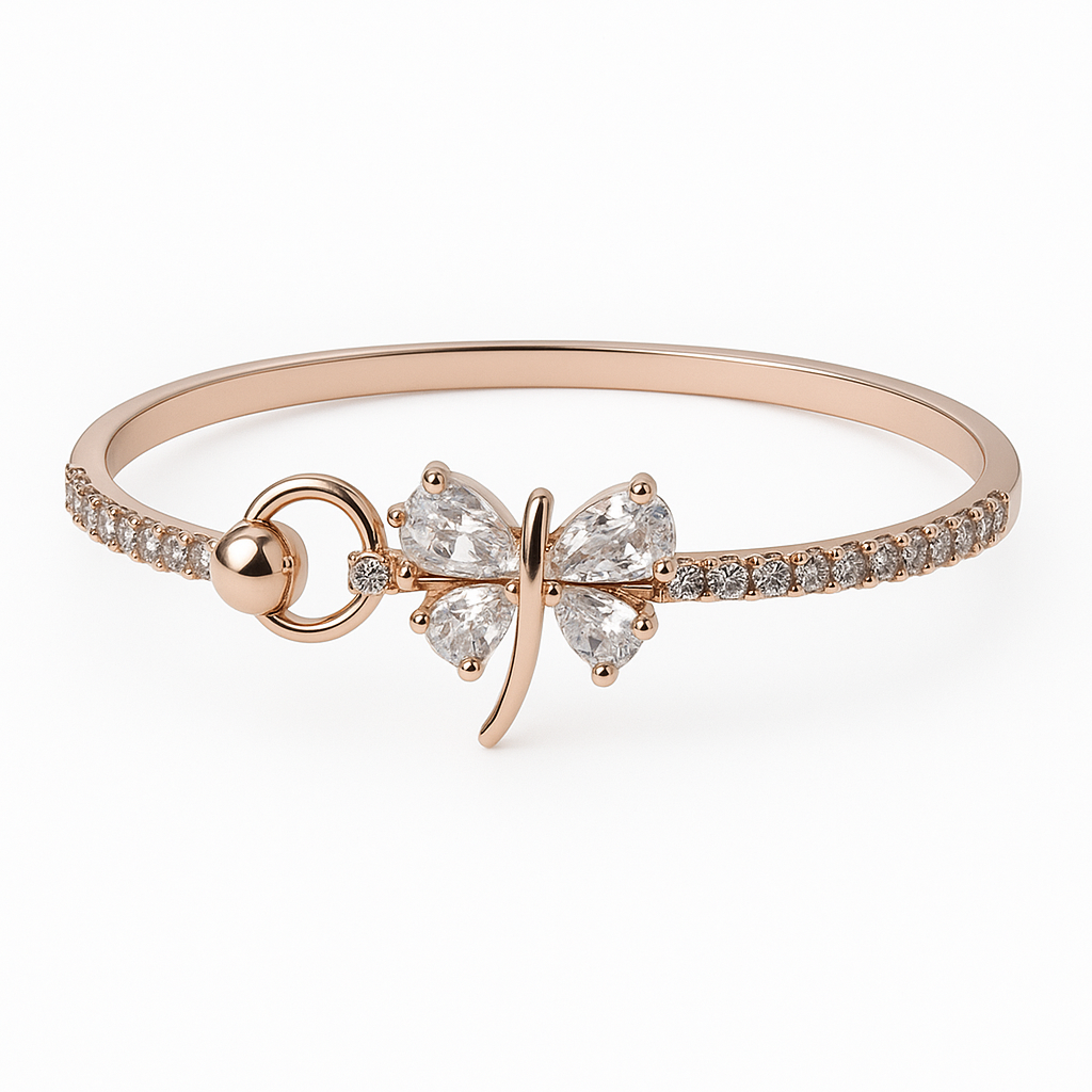 Rose Gold Butterfly Bracelet with Sparkling CZ Stones