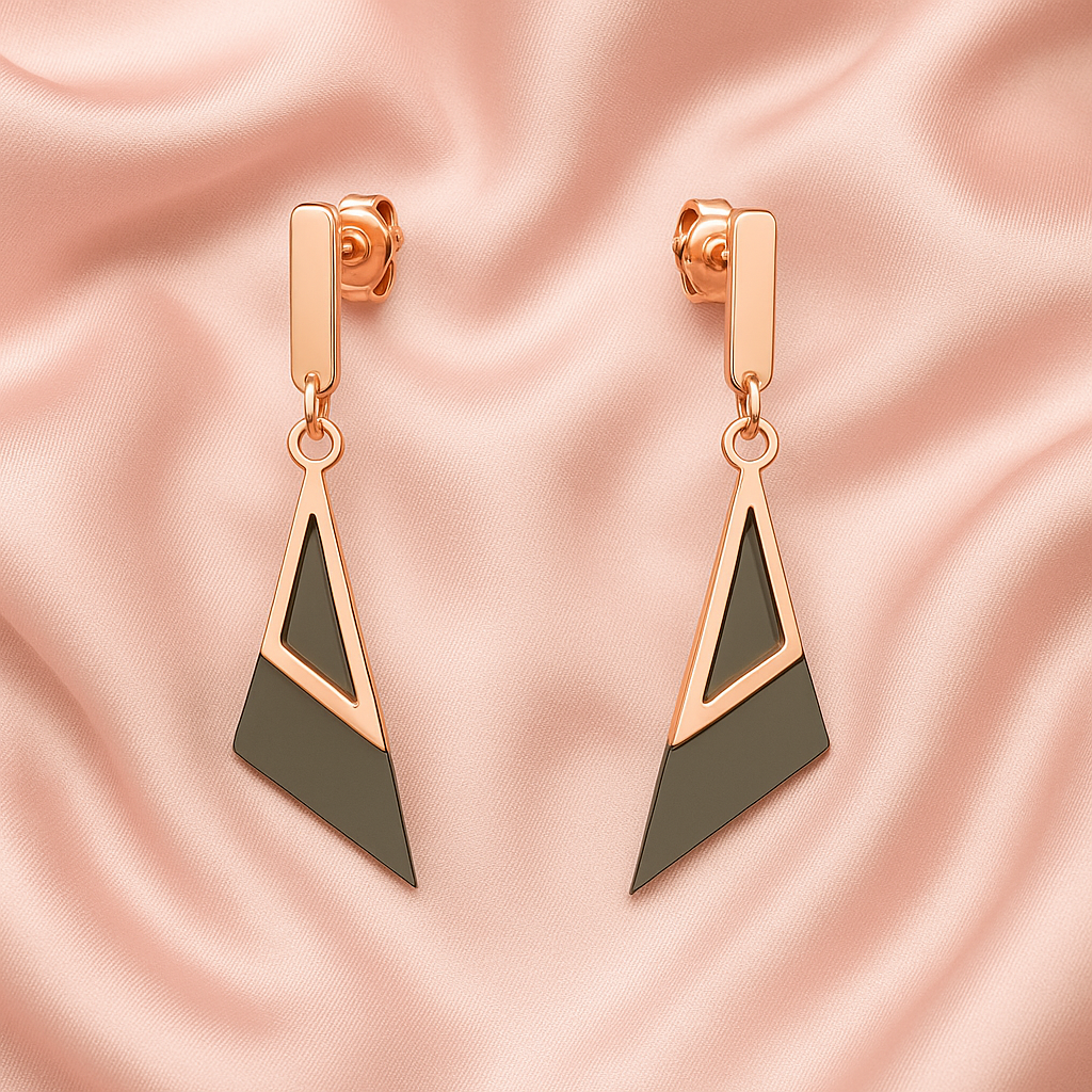 Sleek Rose Gold & Black Geometric Drop Earrings