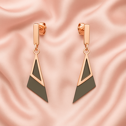 Sleek Rose Gold & Black Geometric Drop Earrings
