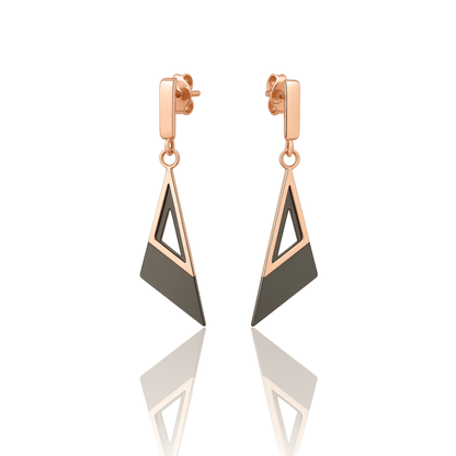 Sleek Rose Gold & Black Geometric Drop Earrings