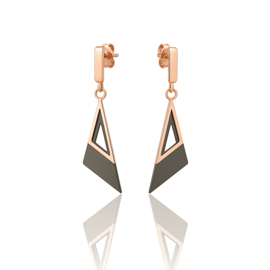 Sleek Rose Gold & Black Geometric Drop Earrings