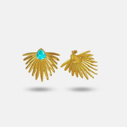 Sunburst Gold-Tone Earrings with Aqua Blue Stone