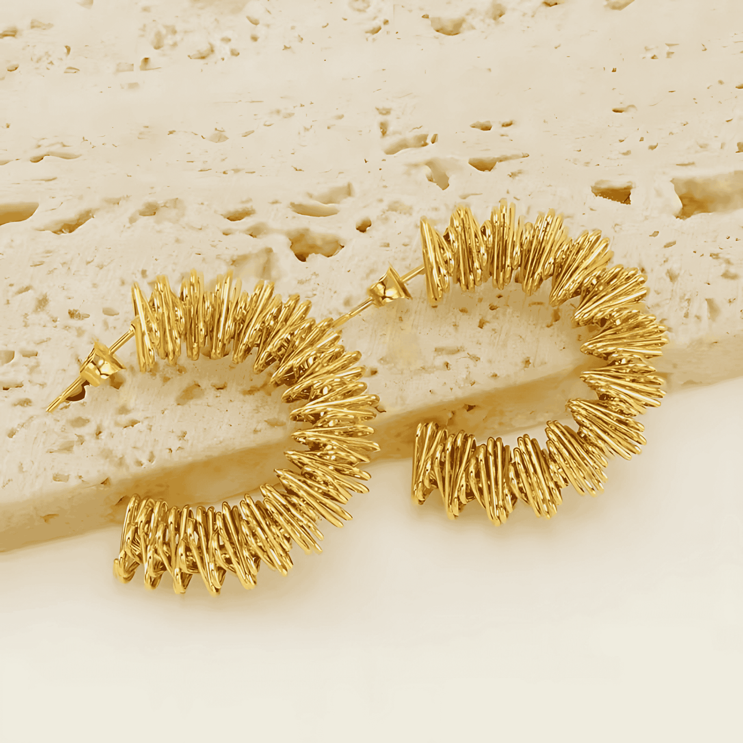 Textured Spiral Statement Hoop Earrings in Gold