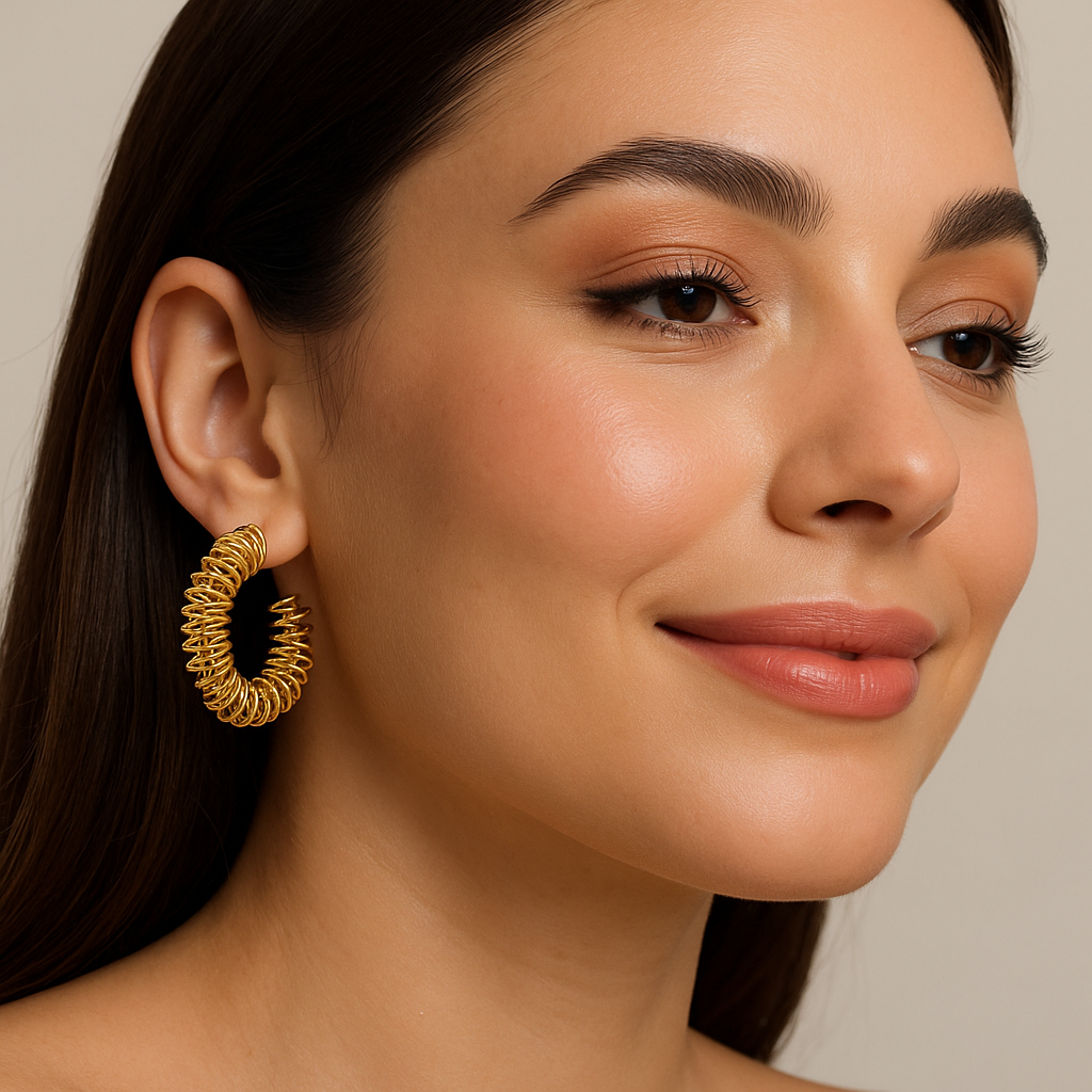 Textured Spiral Statement Hoop Earrings in Gold