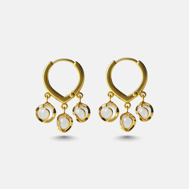 Triple Pearl Bead Hoop Earrings