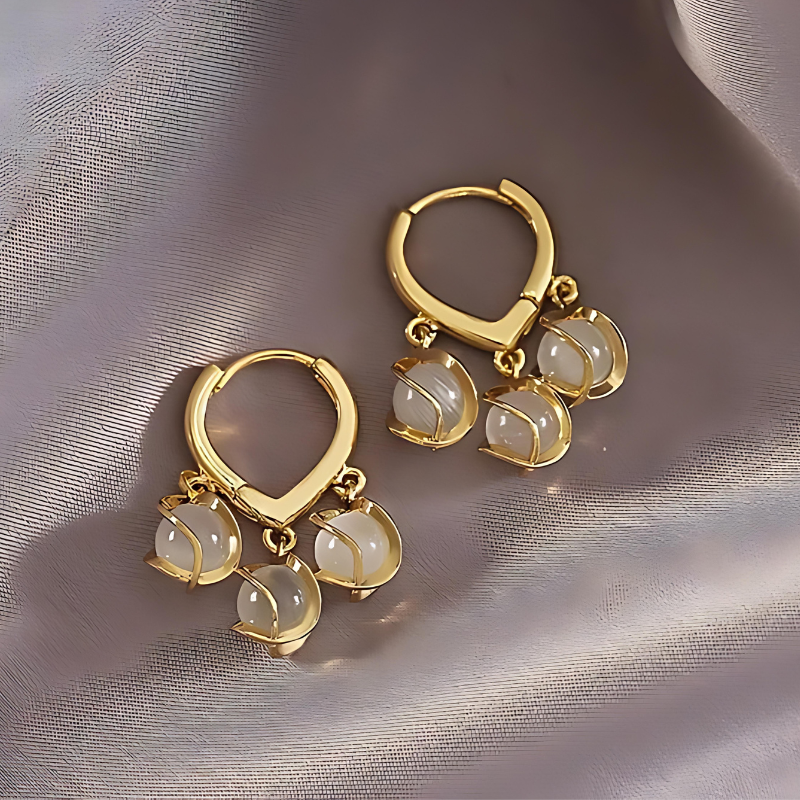 Triple Pearl Bead Hoop Earrings