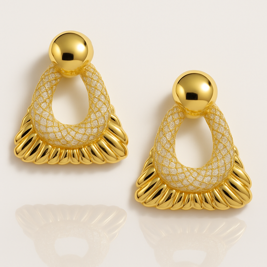 Vintage-Inspired Textured Gold Triangle Earrings